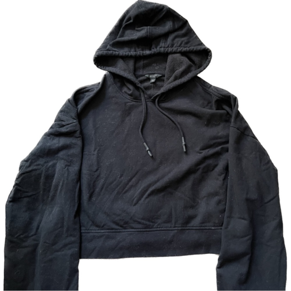 🌸BLACK GUESS CROPPED HOODIE WITH WIDE SLEEVES SIZE XXS